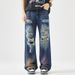 Men's Clothing High Street Retro Tie Dyed Ripped Beggar Pants Men's Handsome Washed Loose Straight Jeans_mkmklike.com
