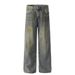 Dirty Dyed Jeans For Men Street Style Loose Faded Vintage Casual Wide-Leg Straight Pants Floor-Length Trousers_mkmklike.com
