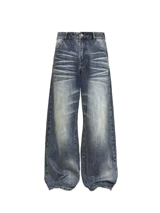 Vintage Washed Wide Leg Jeans - Unisex High Waist Denim Pants With 3D Whiskering, Retro Loose Fit, Straight Leg Comfort_mkmklike.com