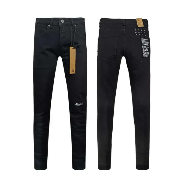 KSUBI Cross Men Fashion American High Street Black Casual Letter Embroidery Pants Stretch Skinny Ripped Frayed Jeans_mkmklike.com