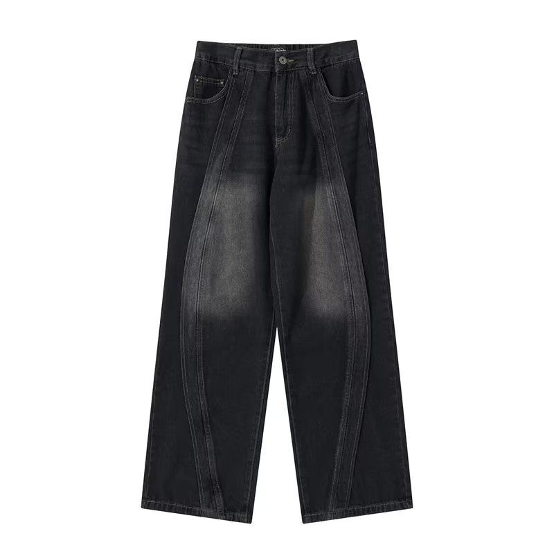 Patchwork Jeans High Street Trendy Oversized Straight Leg Wide Leg Trousers Style Heavyweight High End For Men And Women_mkmklike.com