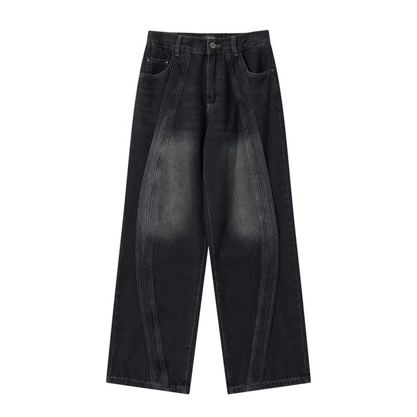 Patchwork Jeans High Street Trendy Oversized Straight Leg Wide Leg Trousers Style Heavyweight High End For Men And Women_mkmklike.com