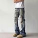 3D Printed Jeans – Digital Print Low-Rise Bootcut Denim Pants With Vintage Wash_mkmklike.com