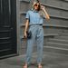 Distressed Denim & Pearl Pants Set – Cropped Shirt With Raw Hem + High-Waisted Statement Trousers_mkmklike.com