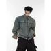 American Shoulder Pad Short For Men, High-End And Cool, Trendy Brand Stand Up Collar Denim Jacket_mkmklike.com