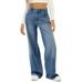 Vintage Washed High-Waisted Relaxed Straight Leg Jeans For Women - Distressed Cat Whisker & Monkey Whisker Design - Comfortable Cotton Denim_mkmklike.com