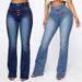 Women's Clothing Women's High Waist Stretch Flared Jeans - Comfortable Cotton Denim Pants For Casual & Office Wear (Dark Blue, Light Blue)_mkmklike.com