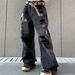 Unisex Straight-Leg Distressed Jeans – Vintage-Inspired Star Patched Denim With Relaxed Fit & Raw Hem_mkmklike.com