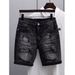 Men's Slim Fit Stretch Denim Shorts Distressed Rhinestone Embellished 4-Inch Inseam Casual Black And Gray Shorts_mkmklike.com