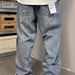 Men's Clothing Washed Distressed Work Jeans Men's Loose Harem Trousers American Style Slightly Flared Drawstring Elastic Dad Jeans_mkmklike.com