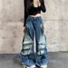 Women's Clothing Deconstructed Washed Workwear Jeans For Women - Oversized Straight Leg Denim Pants With Drop Crotch & Multi-Pockets_mkmklike.com