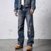 Men's Retro Distressed Wide Leg Straight Leg Jeans Mid Waist Slight Stretch Long Length Street Style Patches_mkmklike.com