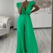 Women's new deep V-neck high waist sexy ruffled pleated wide-leg jumpsuit_mkmklike.com