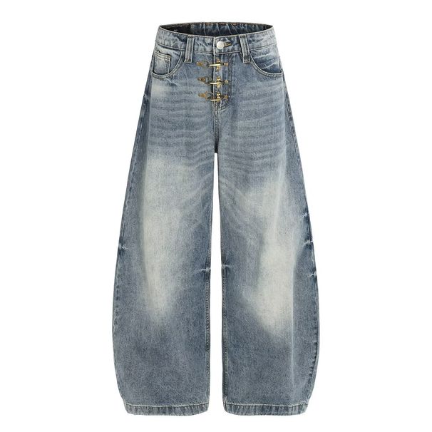 Vintage Washed High-Waisted Denim Pants – Unisex Distressed Wide-Leg Jeans With 90s Streetwear Vibe_mkmklike.com