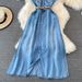 Women's Clothing Light Mature Style Sleeveless Denim Dress For Women Summer New Retro Waist Slimming A Line Shirt Long Skirt_mkmklike.com