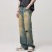 Vintage Yellow Mud-Dyed Ripped Jeans For Men American High Street Fashion Loose Straight-Leg Draped Dad Long Pants_mkmklike.com