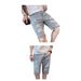 Men's Trendy Ripped Denim Shorts Loose Fit Straight Leg Five Point Pants Casual Fashionable Thin Mid-Length Breeches Summer Riding Shorts_mkmklike.com