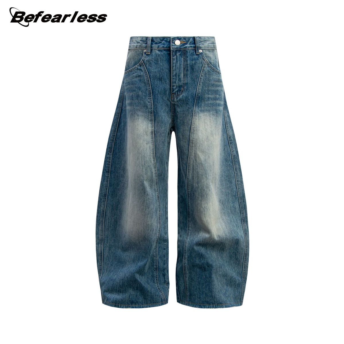 Vintage Washed Distressed Men's Loose Wide Leg Jeans, Retro High Waist Denim Trousers For Casual Streetwear_mkmklike.com