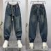 Men's Vintage Washed Blue Jeans – Relaxed Fit Dad Jeans With Multi-Pocket Design, Streetwear Essential (Blue, M-Xxxl)_mkmklike.com
