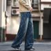 Men's Clothing Vintage American Checkered Distressed Jeans For Men - Relaxed Fit Wide Leg Casual Trousers With Washed Wrinkles (Blue, S-3XL)_mkmklike.com