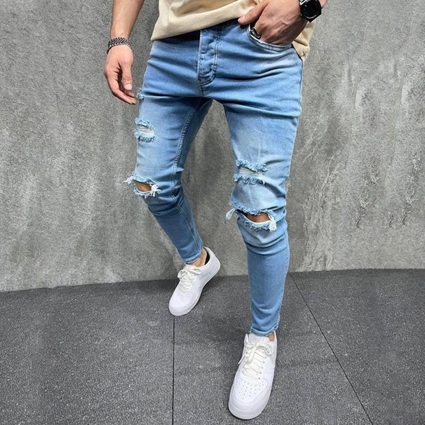 New Style Jeans Stretch Light Color Hole Slimming Men's Denim Trousers_mkmklike.com