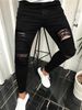 Men's Slim Fit Stretch Ripped Jeans Classic Black Denim Pants For Casual Streetwear_mkmklike.com