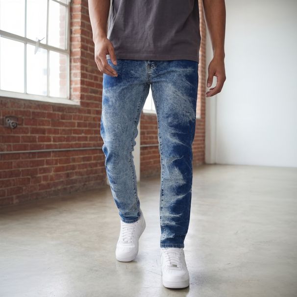 Men's Slim Straight Leg Denim Trousers High Street Retro Style Tie Dye Washed Meikeduo Shein Lightning Pattern_mkmklike.com