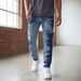 Men's Slim Straight Leg Denim Trousers High Street Retro Style Tie Dye Washed Meikeduo Shein Lightning Pattern_mkmklike.com