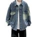 Color Blocked Workwear, Denim Jacket, Retro Top Jacket, Teenage Trendy Brand, Cool Denim Jacket_mkmklike.com
