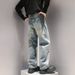 Men's Trendy Whiskered Washed Bamboo Joint Casual Workwear Jeans Cool And Stylish Straight Leg_mkmklike.com