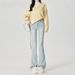 Light-colored American-style Flared Jeans For Women, New Spring Model, High-waisted, Slim-fit, Stretchy,_mkmklike.com