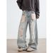 Light Blue Washed Ripped Beggar Pants Men And Women Loose Street Design Fashionable Jeans_mkmklike.com