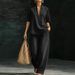 European And American Loose And Casual Denim Suit, Lazy Style V-neck Fashion Casual Wide-leg Jeans For Women_mkmklike.com
