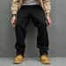 Men's Clothing Trendy New Solid Color Premium Black Stretch Denim Jeans, Unique Mid Waisted Pants, Loose Fit Long Pants, High Street Wide Leg Pants_mkmklike.com