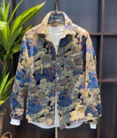 Men's Chinese Syle Prined Shir Handsome Versaile Long Sleeve Jacke Auumn Bear Trendy Turn-Down Collar Ouerwear_mkmklike.com