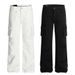 Solid Color Cargo Jeans Men's Vibe Trendy Brand High Street Flared Deconstructed Split Design Wide-Leg Long Pants_mkmklike.com