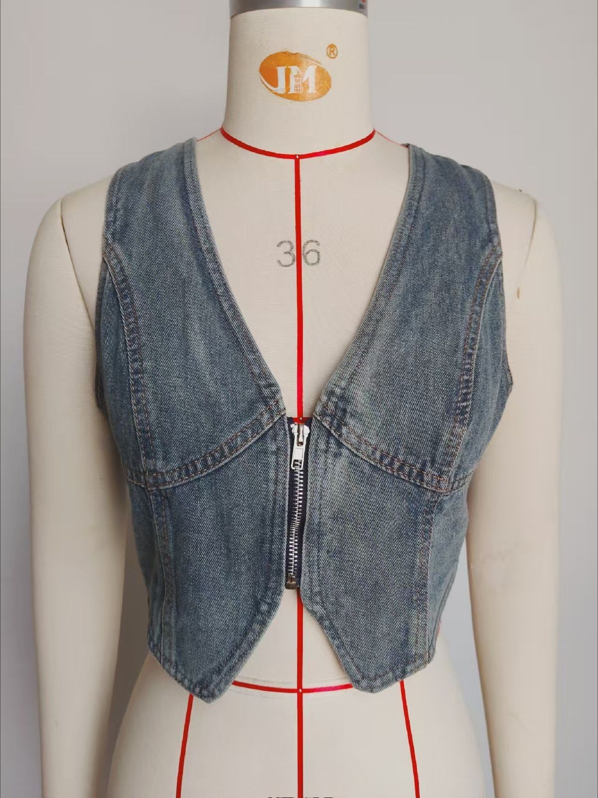 K New Zipper Denim Vest Short Tank Top_mkmklike.com