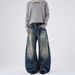Vintage Washed Ink Splatter Jeans – Distressed Wide Leg, Unisex High Street Pants With Cutaway Details_mkmklike.com