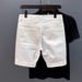 Men's Clothing Big Hole White Denim Shorts Trend Scratched Casual Non Elastic Shorts_mkmklike.com