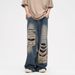 Ripped Jeans Men's Summer Ruffian Handsome American High Street Retro Wide-leg Pants Trendy Brand Loose Straight Casual Trousers_mkmklike.com