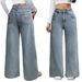 Women's High Waist Wide Leg Jeans With Pink Bow Embroidery - Comfortable Stretch Denim Pants For Casual Streetwear_mkmklike.com