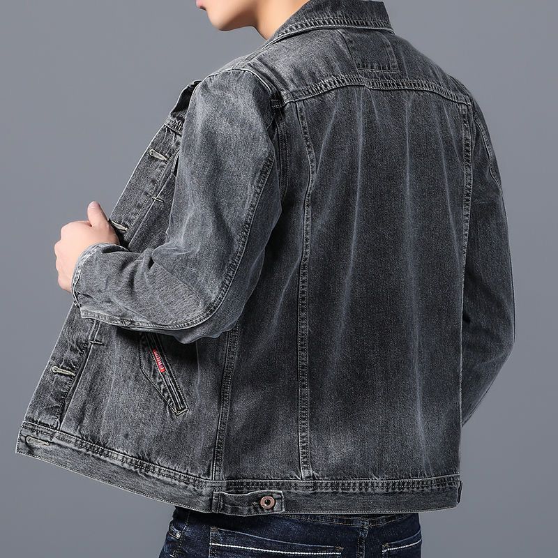 Retro Denim Jacket For Men - Loose Fit Vintage Korean Style Coat With Windproof Fabric, Casual Spring Fall Outerwear (Black/Blue) - Sizes M To 4XL_mkmklike.com
