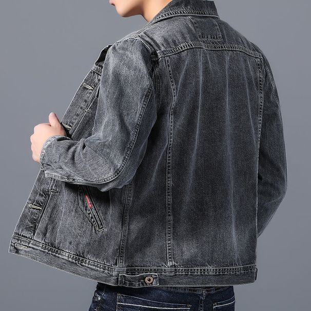 Retro Denim Jacket For Men - Loose Fit Vintage Korean Style Coat With Windproof Fabric, Casual Spring Fall Outerwear (Black/Blue) - Sizes M To 4XL_mkmklike.com