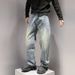 Men's Trendy Whiskered Washed Bamboo Joint Casual Workwear Jeans Cool And Stylish Straight Leg_mkmklike.com