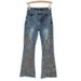 Women's Flared Nine-Point Jeans – Heavy Diamond Hollow Embroidery & Slim Fit (S-XXXL, Bluish)_mkmklike.com
