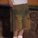 Men's Summer Denim Shorts Trendy High Street Retro Distressed Loose Straight Leg Mid Length 5/8_mkmklike.com