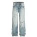 Men's High Street Light Blue Washed Ripped Jeans, Relaxed Straight Leg Baggy Denim Pants With Cleanfit Style_mkmklike.com