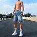 Men's Lightning Pattern Washed Distressed Denim Shorts Summer Thin Straight Leg Five Point Pants Trendy American Brand Vibe Cool And Stylish_mkmklike.com