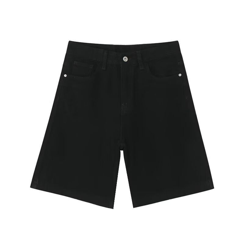 Urban Vintage Washed Denim Shorts For Men - High Waist Straight Leg Hip Hop Streetwear Casual Pants (Black/White/Retro Blue/Light Blue/Dark Blue)_mkmklike.com