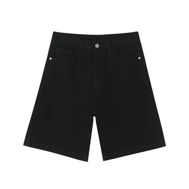 Urban Vintage Washed Denim Shorts For Men - High Waist Straight Leg Hip Hop Streetwear Casual Pants (Black/White/Retro Blue/Light Blue/Dark Blue)_mkmklike.com